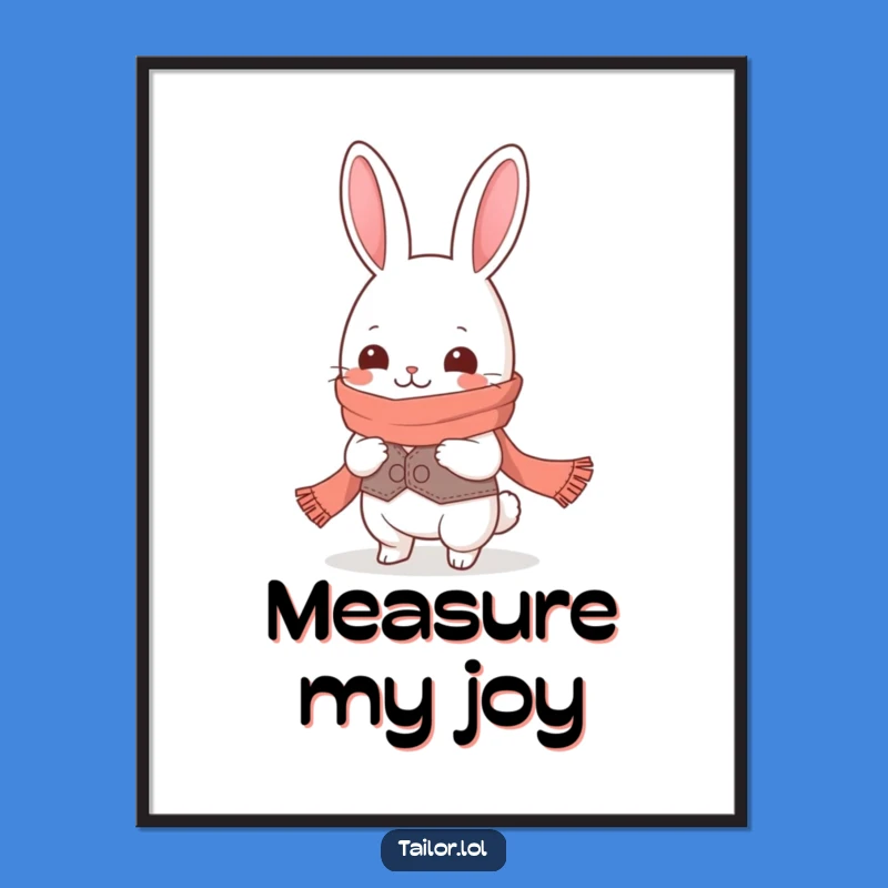 Funny Kawaii Rabbit Tailor Digital Art: Giggling Character, Long Scarf, Instant Gift