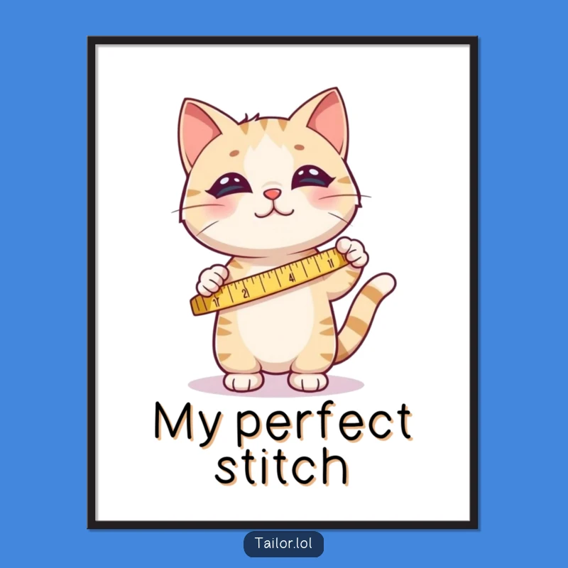 Funny Cat Sewing Digital Art - Cute Fabric Design, Instant Crafter Gift