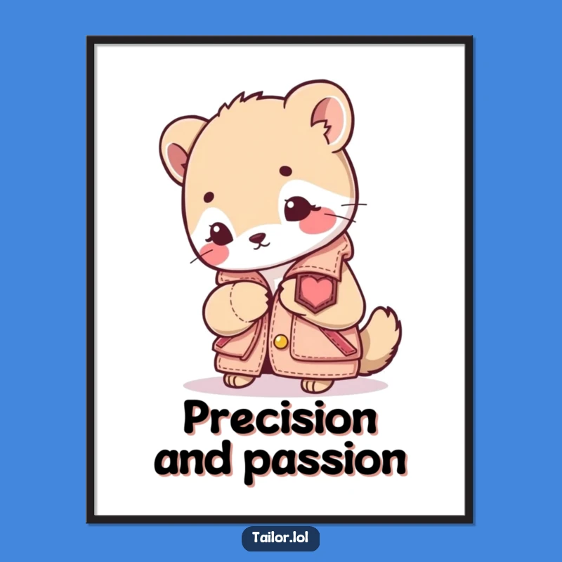 Funny Sewing Animal Digital Art: Focused Critter Crafts Tiny Jacket, Printable Funny Gift