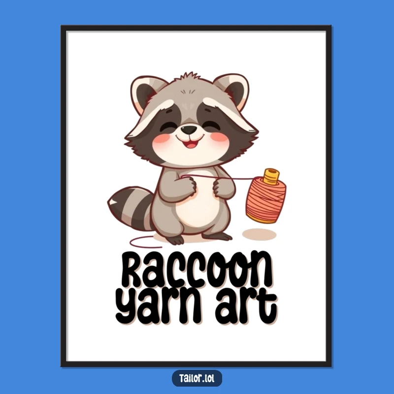 Funny Giggling Raccoon Thread Spool Digital Art, Printable Mischief for Instant Fun
