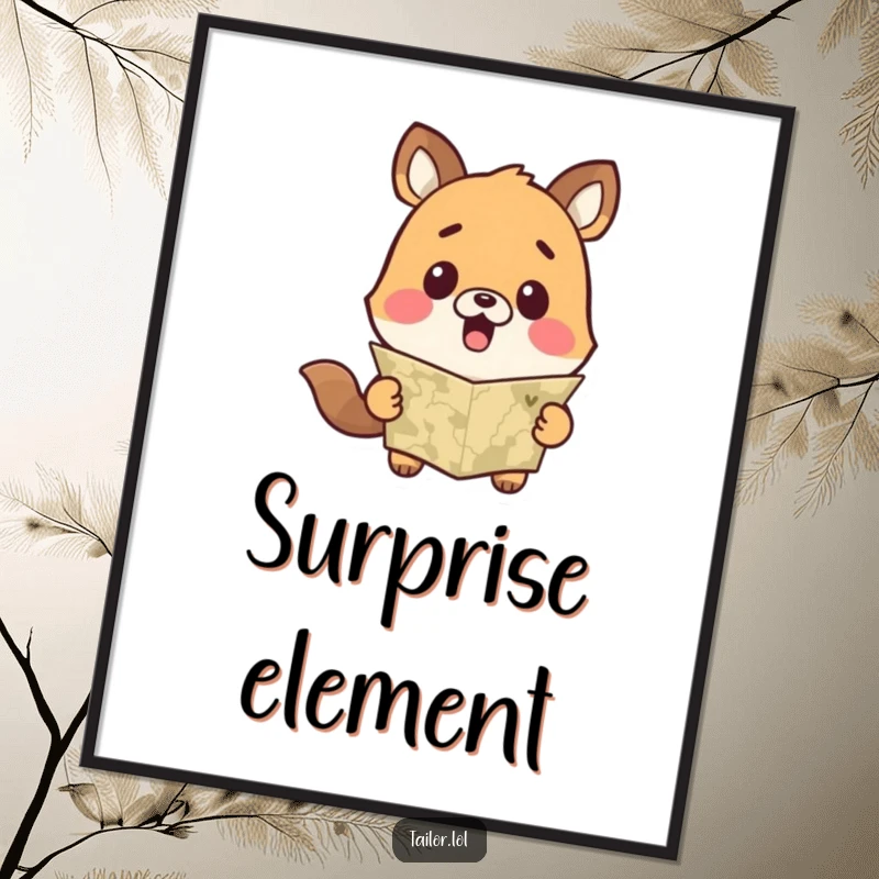 Funny Cute Animal Digital Art Print Showing Surprise at a Measuring Tape, Instant Humorous Decor.