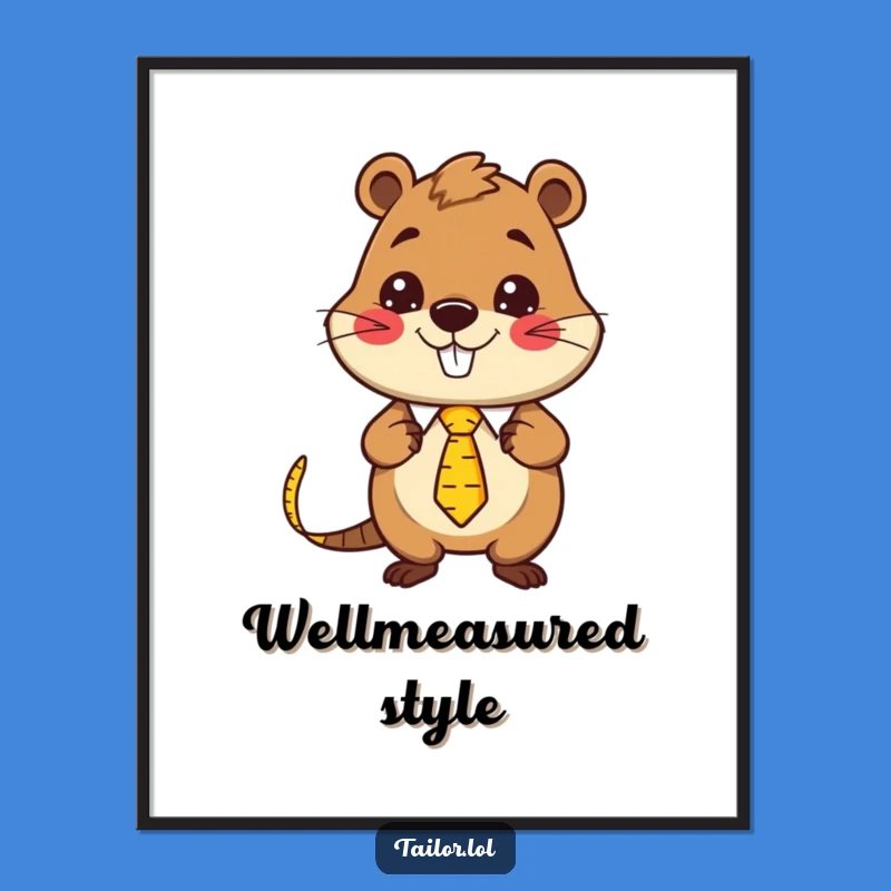 Funny Kawaii Beaver Tailor Digital Art Print: Instant Measuring Tape Tie Decor