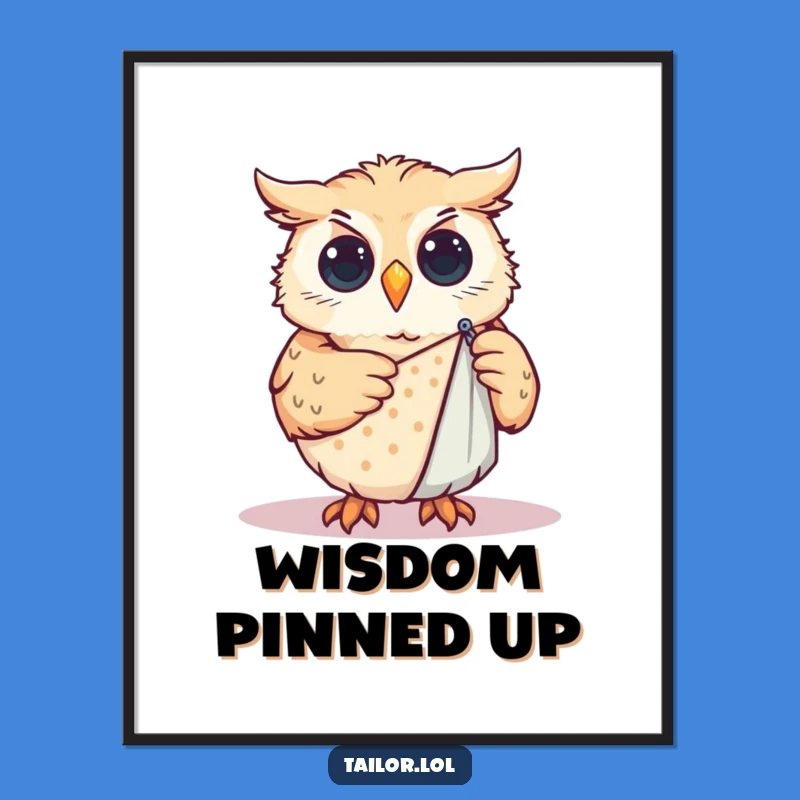 Funny Owl Sewing Digital Art: Wise Crafter Owl Print, Gift