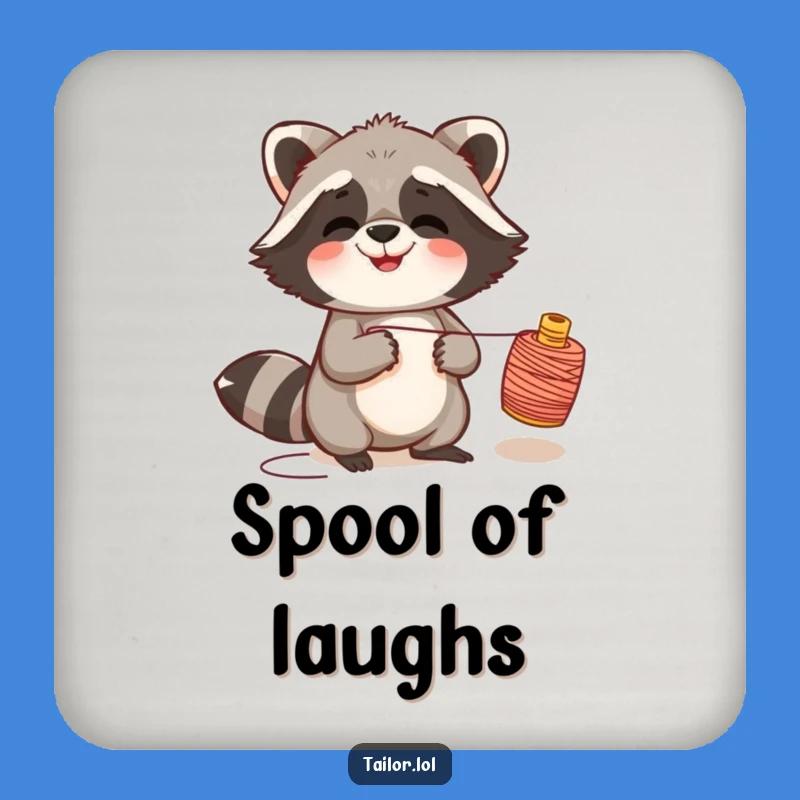 Funny Giggling Raccoon Thread Spool Coaster, Protects Surfaces with Playful Charm