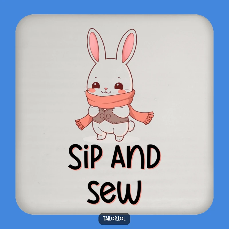 Funny Kawaii Rabbit Tailor Coaster: Giggling Character, Long Scarf Design, Housewarming Gift