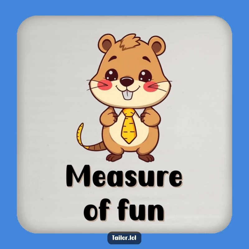 Funny Kawaii Beaver Tailor Drink Coaster: Stylish Measuring Tape Tie Decor