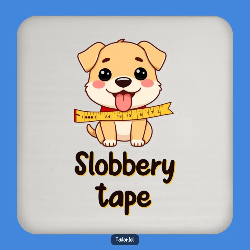 Funny Dog Measuring Ribbon Tongue Out Coaster, Protects Surfaces with Humorous Charm