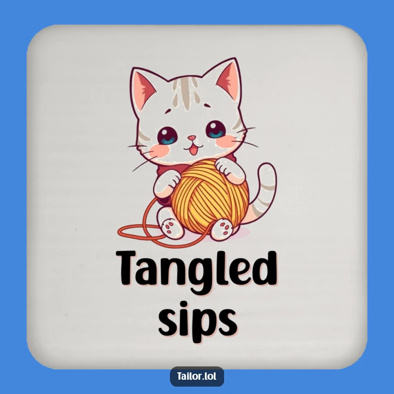 Tangled Yarn Cat Coaster: Funny Protection for Crafty Spaces