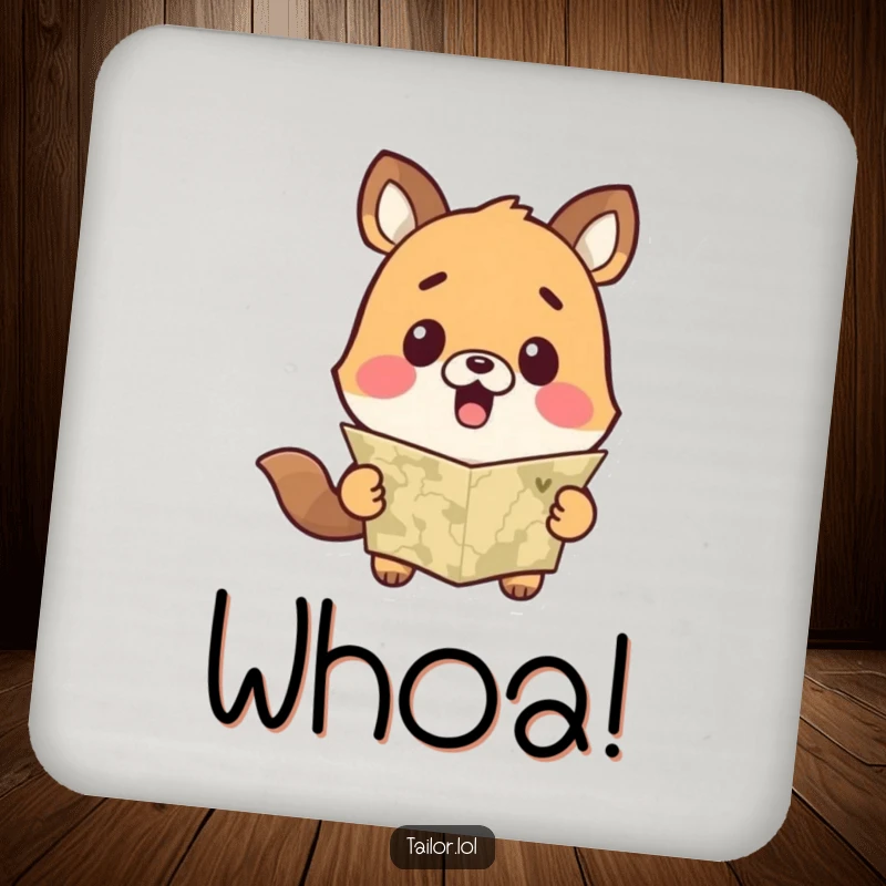 Funny Cute Animal Coaster Reacting with Pure Surprise to a Measuring Tape, Humorous Tabletop Decor.