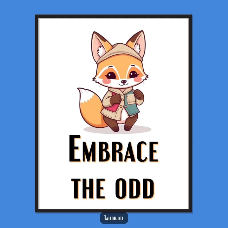 Funny Kawaii Fox Tailor Poster: Playful Character Sewing Patch, Quirky Decor