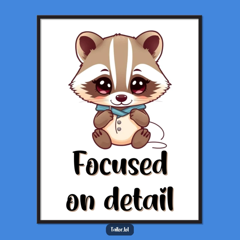 Funny Kawaii Badger Tailor Poster: Curious Character, Needle & Thread Art, Quirky Decor