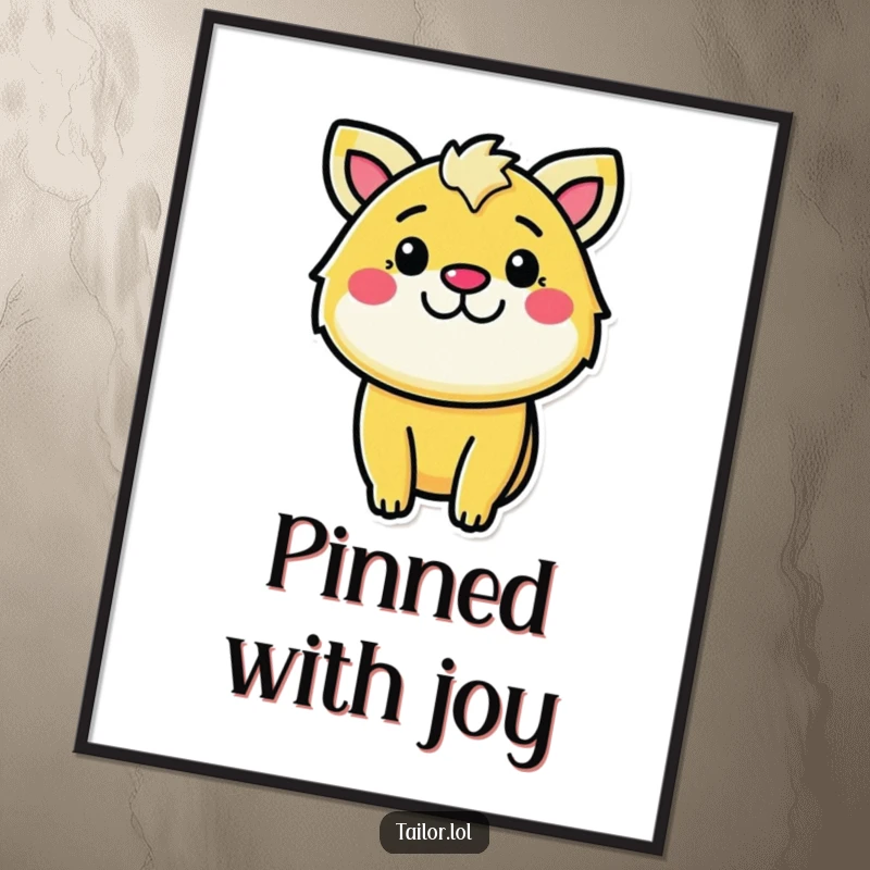 Funny determined sewer poster, a cheerful animal character intently pinning fabric with a determined yet happy expression.