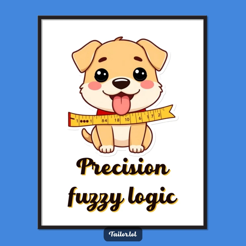 Funny Dog Measuring Ribbon Tongue Out Poster, Whimsical Wall Art & Hilarious Gift Idea