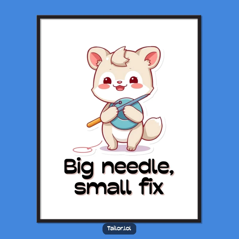 Funny Giant Needle Poster: Playful Animal Art for a Mending-Themed Space
