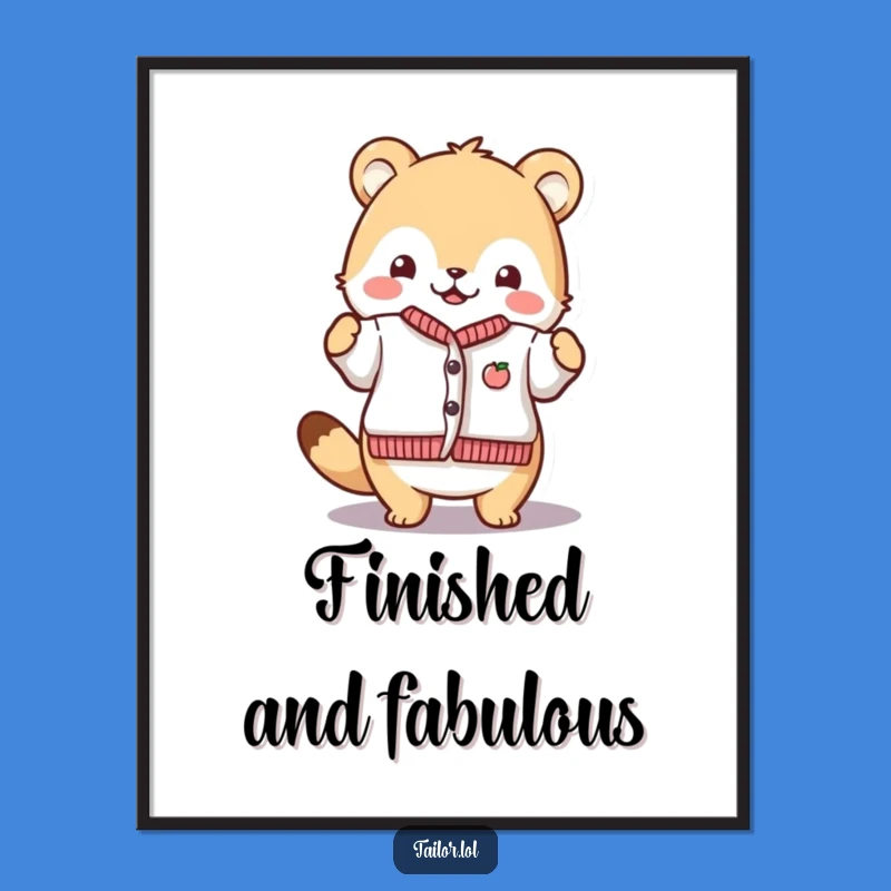 Funny Proud Crafter Poster: Animal Shows Off Tiny Garment Art, Inspiring Funny Gift
