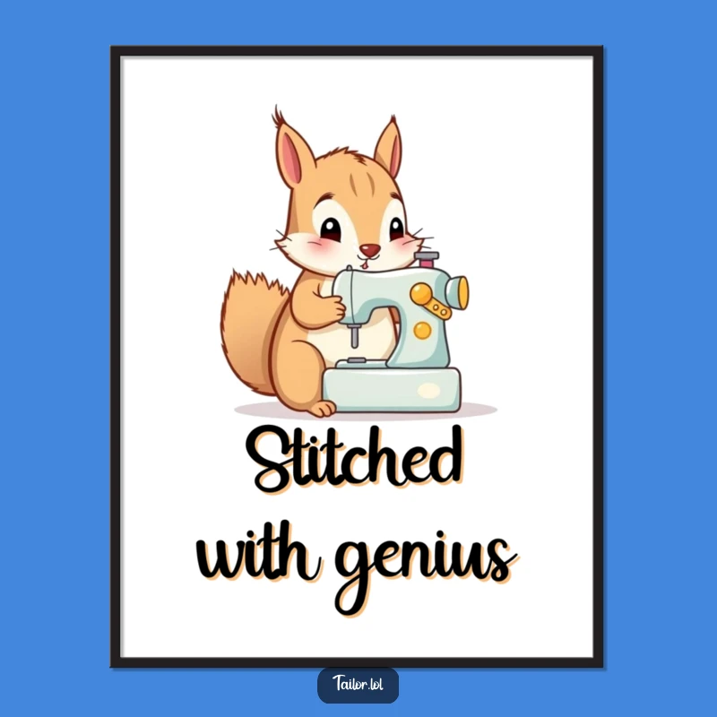 Funny Squirrel Sewing Machine Poster - Hilarious Craft Wall Art