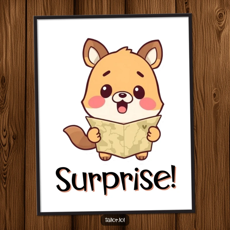Funny Cute Animal Poster Showing Surprise at a Measuring Tape, Whimsical and Humorous Wall Art.