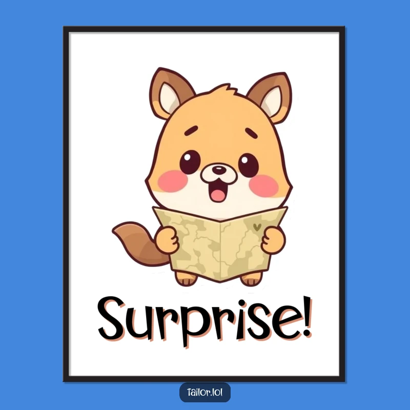 Funny Surprised Animal Measuring Tape Poster Whimsical Art, Hilarious Gift