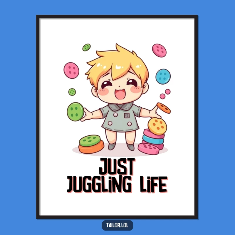 Funny Button Juggling Character Poster - Agile Gift for Wall Decor