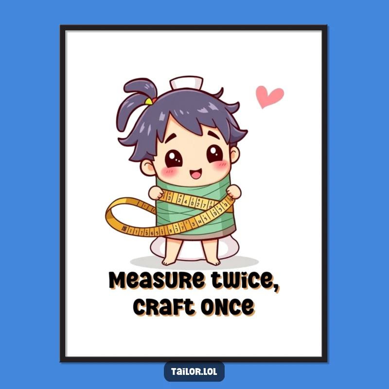 Funny Sewing Art Print: Giant Thread Spool Measuring Fun, Whimsical Craft Decor Gift