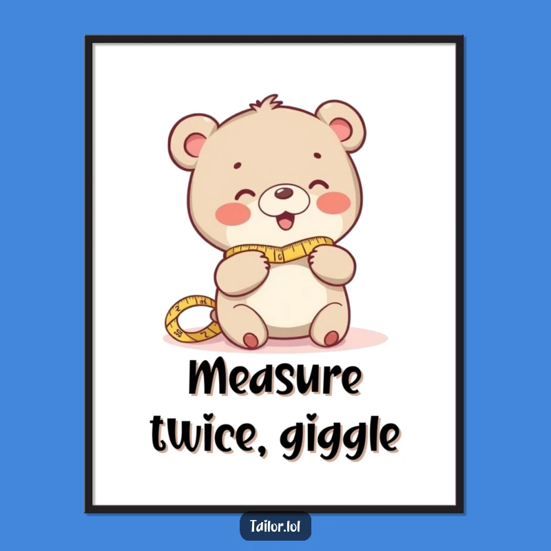 Funny Giggling Bear Measuring Fabric Poster: Hilarious Wall Art for Sewists