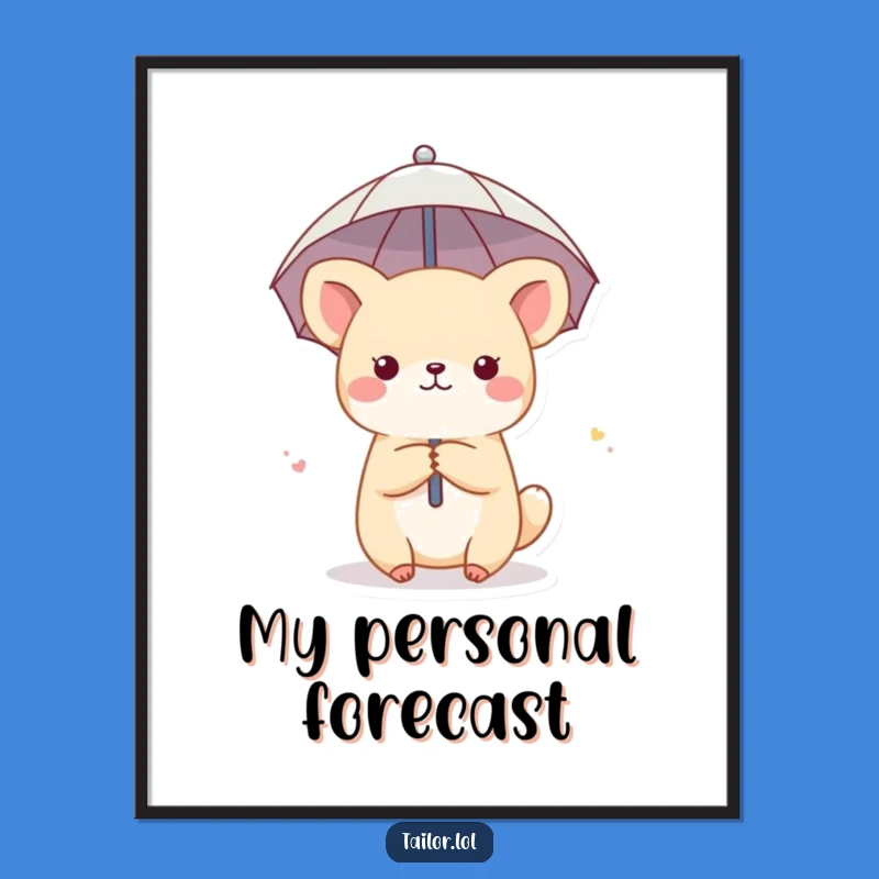 Funny Thimble Umbrella Animal Poster: Adorable Art, Perfect Quirky Wall Decor Gift