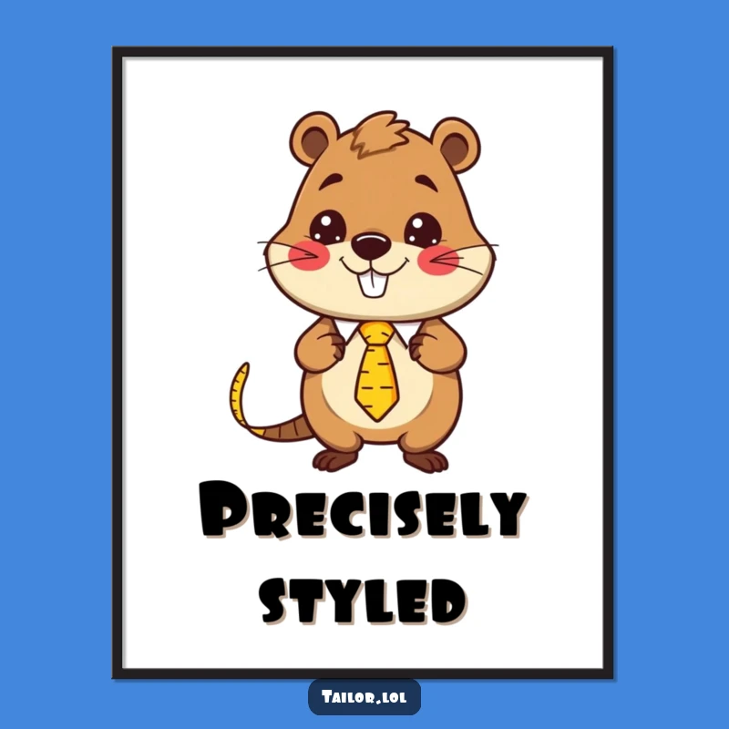 Funny Kawaii Beaver Tailor Poster: Stylish Measuring Tape Tie Wall Art