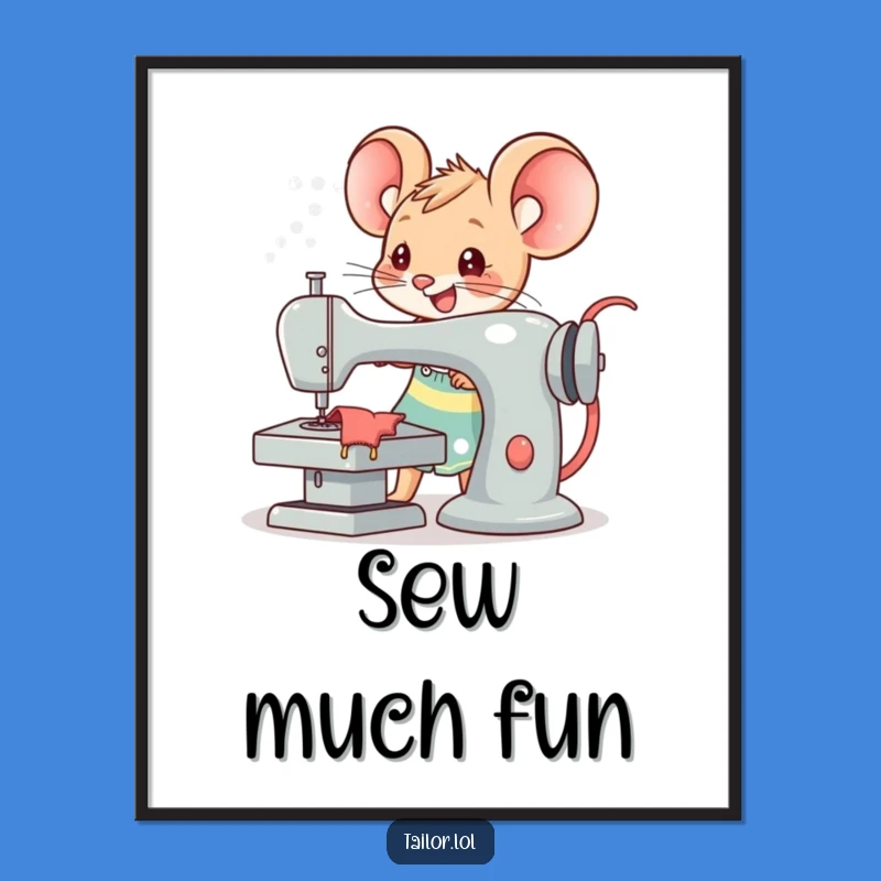 Funny Kawaii Mouse Tailor Poster: Inspiring Sewing Machine Wall Art Gift
