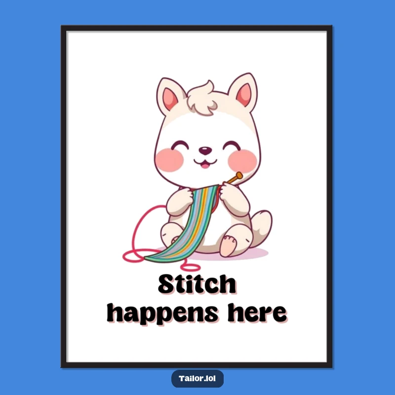 Funny Sewing Animal Poster: Cheerful Crafter's Colorful Stitch Art, Gift for Home Decor