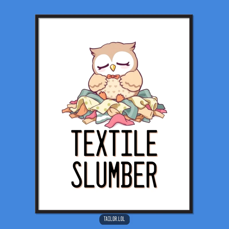 Funny Owl Tailor Poster: Sleepy Fabric Napper - Whimsical Wall Art