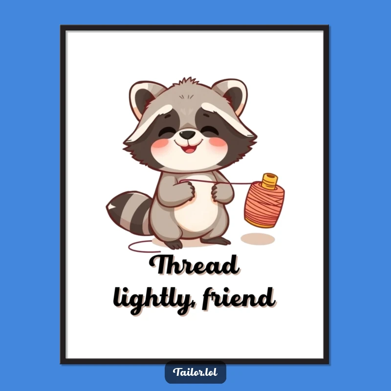 Funny Giggling Raccoon Thread Spool Poster, Playful Wall Art & Hilarious Gift Idea