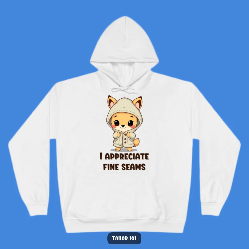 Cozy & Funny Garment Admirer Hoodie: Curious Animal Appreciates Big Stitches