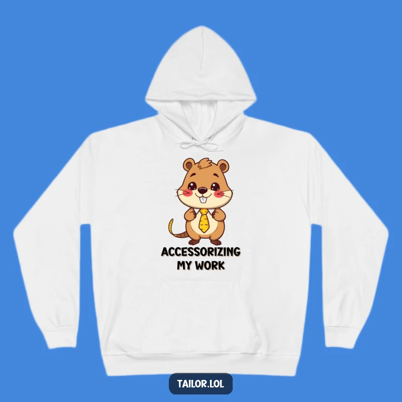 Cozy Funny Kawaii Beaver Tailor Hoodie: Warm Measuring Tape Tie Apparel