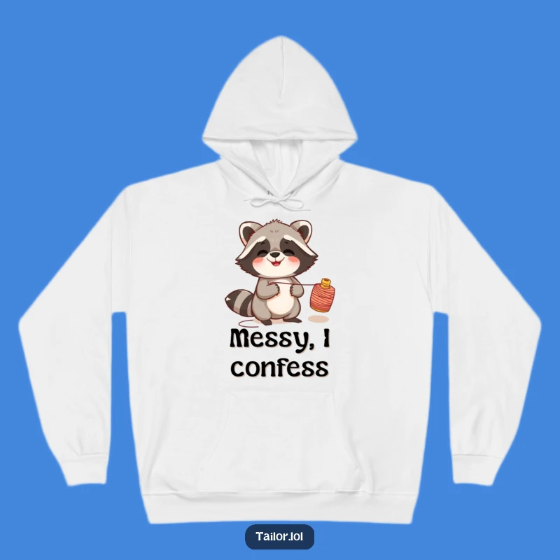 Cozy Funny Giggling Raccoon Thread Spool Hoodie, Warm & Witty Gift for Tricksters