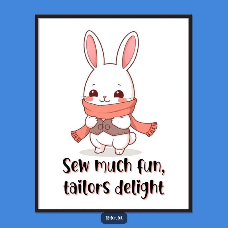 Free Printable Kawaii Rabbit Tailor Wall Art - Giggling & Long Scarf Funny Downloadable Art Gift