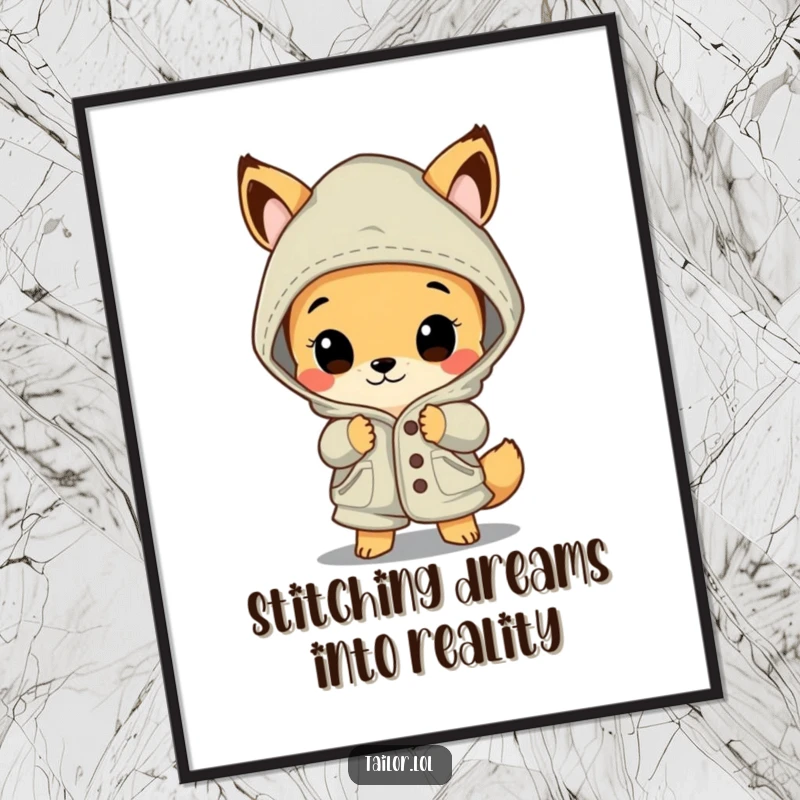 Funny Free Printable wall art of a curious animal character looking amazed at a beautifully stitched, oversized garment.