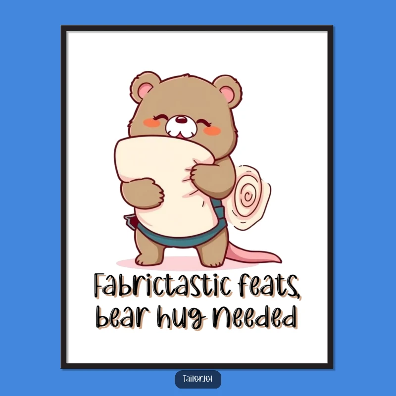 Free Printable Wall Art: Bear Tailor Fabric Frenzy - Funny Downloadable Gift