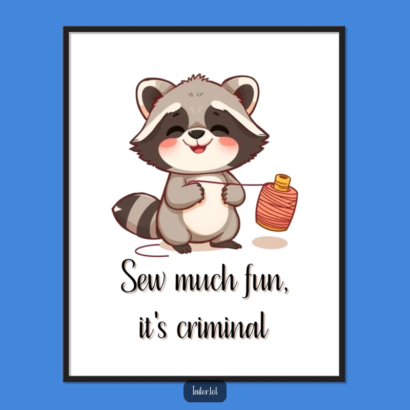 Free Printable Wall Art: Giggling Raccoon's Playful Threads - Downloadable Humorous Decor