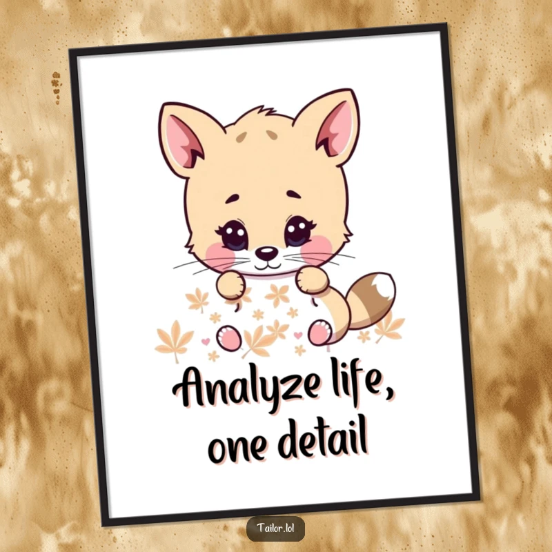 Funny Free Printable Wall Art: A cute animal character with intense focus examines a detailed pattern, adding quirky charm.