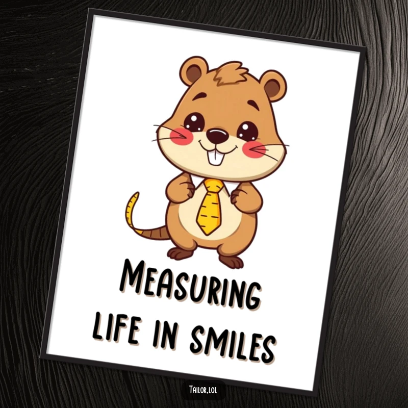 Funny free printable Kawaii beaver tailor wearing a measuring tape as a tie, looking proud of his work.