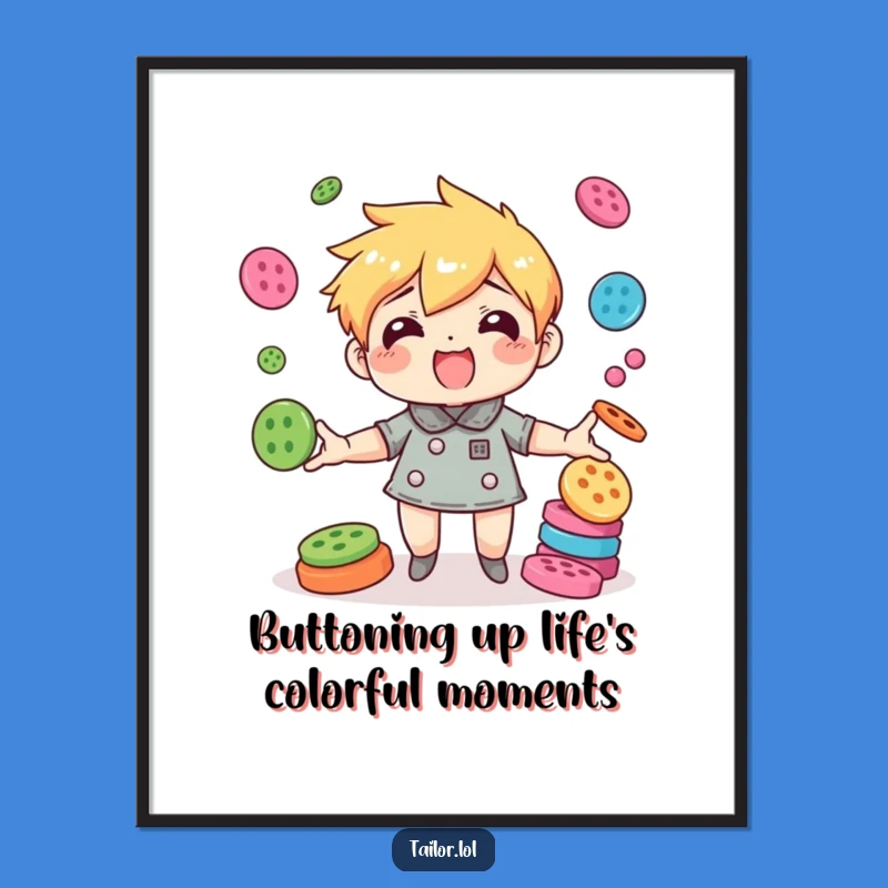 Funny Free Printable Wall Art: Button Juggling Character - Energetic Downloadable Decor