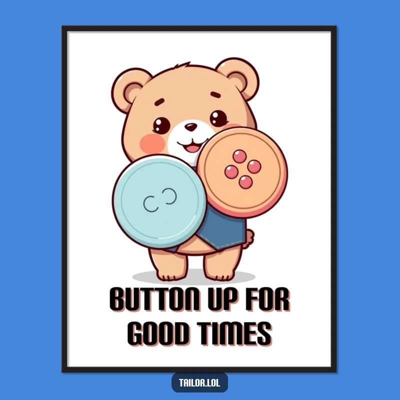 Funny Free Printable Wall Art: Kawaii Bear Tailor Button Art - Downloadable Decor