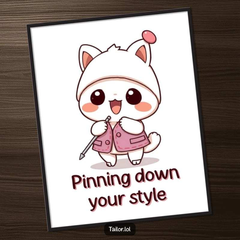 Funny Free Printable Kawaii Animal Pin Master Wall Art, enthusiastically pinning, a giant hatpin, humorous downloadable art.