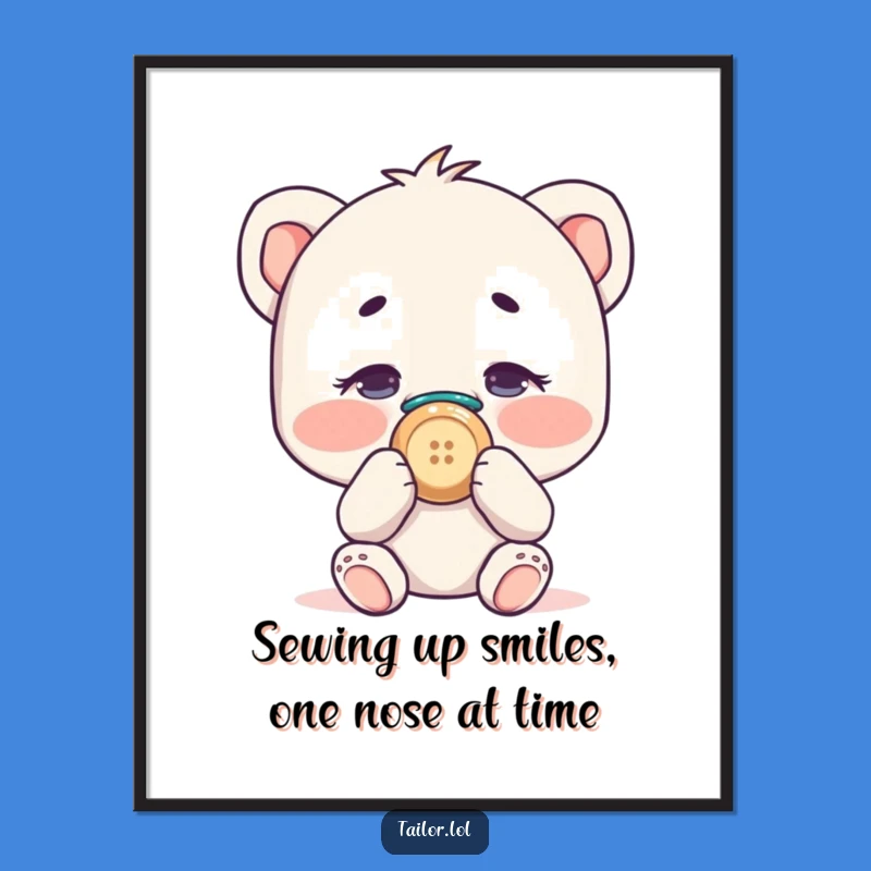 Funny Free Printable Wall Art: Button Nose Sewing Character - Whimsical Downloadable Decor