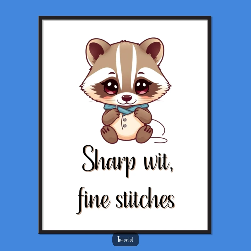 Free Printable Kawaii Badger Tailor Wall Art - Curious & Wide Eyes Funny Downloadable Art Gift
