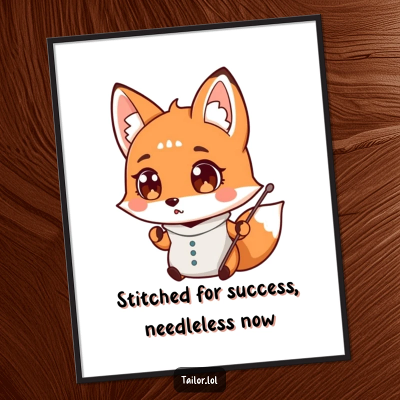 Funny Free Printable Wall Art featuring a surprised fox tailor dropping a needle, quirky and humorous home decor.