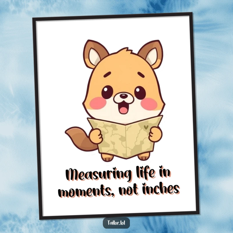 Funny Free Printable Wall Art: A cute animal character stares in utter surprise at a measuring tape, its face a picture of shock.