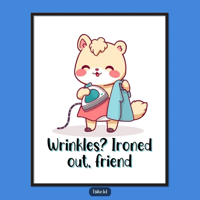 Free Printable Wall Art: Cheerful Ironing Animal, Funny Domestic Decor