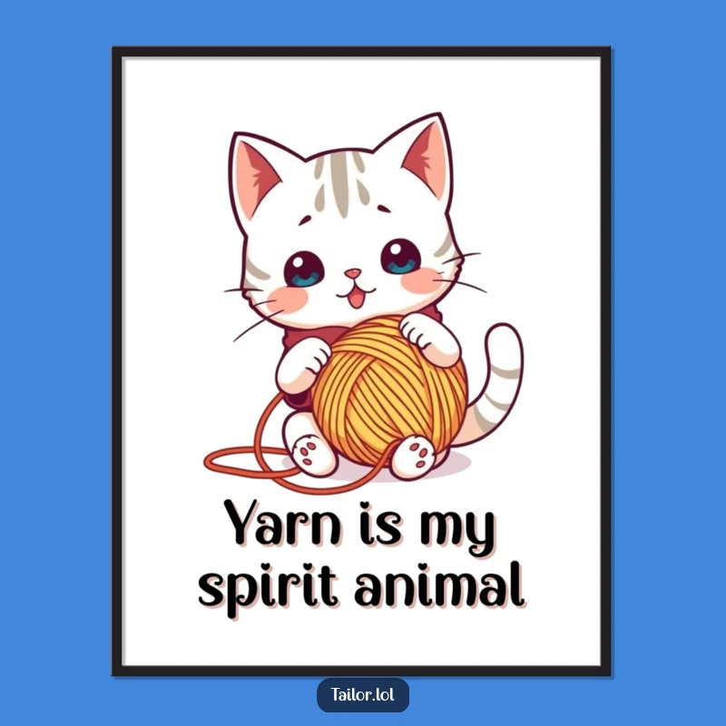 Funny Free Printable Wall Art: Kawaii Cat Yarn Tangle - Downloadable Home Decor