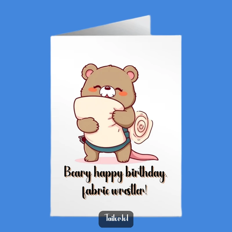 Free Printable Birthday Card: Bear Tailor Struggle - Funny Downloadable Gift
